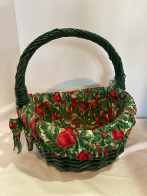 Basket Green/Red Wicker Cloth Holly Holiday Item