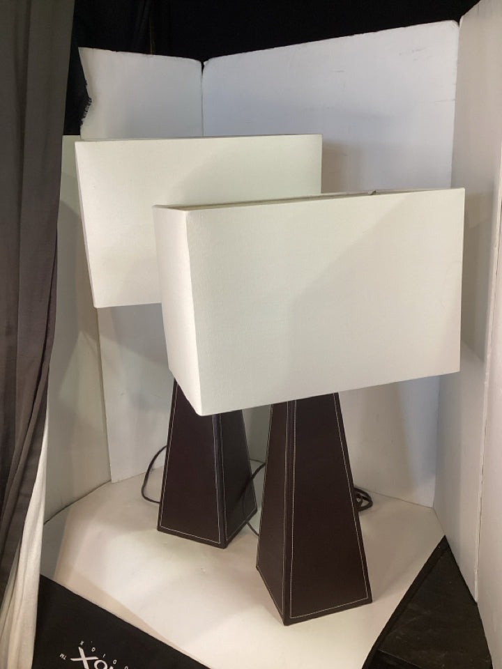 Pair Brown Leather Lamp