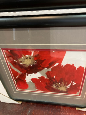 Gray/Red Floral Pair Framed Art