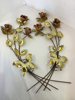 Mid-Century Brass Roses Pair Wall Decoration Art