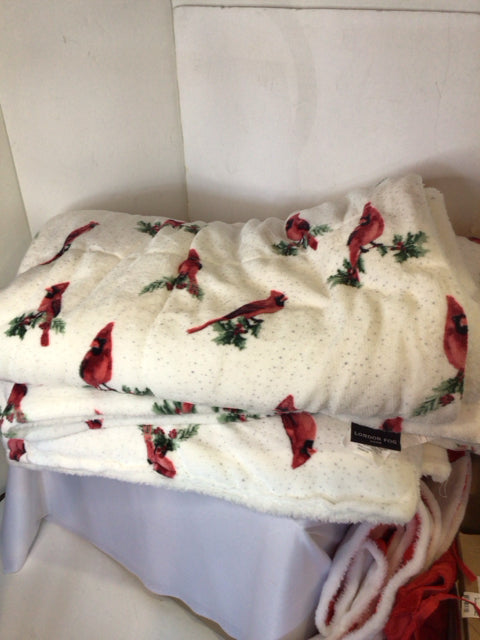 London Fog Throw White/Red Polyester Cardinal Holiday Item