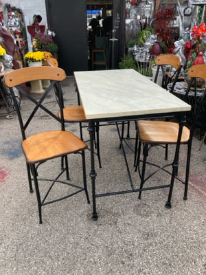 High Top Metal/Wood 4 Stools Formica Black/Gray Table & Chairs