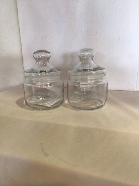 Pair Clear Glass Lidded Canister Set