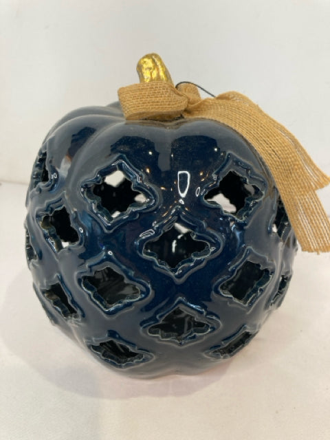 Fall Blue Ceramic Pumpkin Battery Figurine
