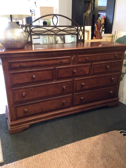 Wood 9 Drawer W/Mirror Brown Dresser/Chest