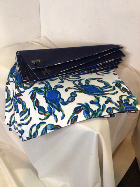 Set of 8 White/Blue Crab Placemats