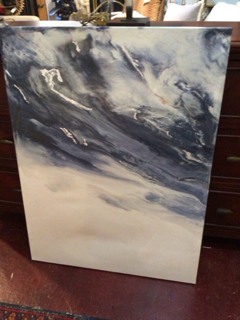 Modern Blue/White Stretch Canvas Art