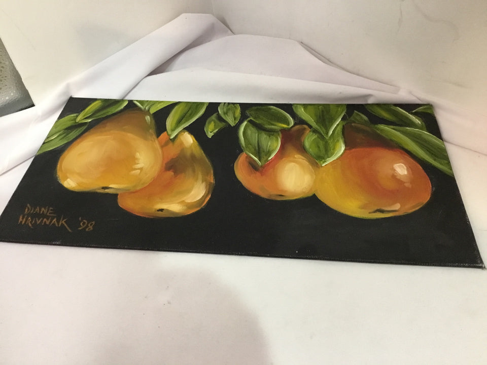 Signed Oil Painting Black/Orange Canvas Pear Stretch Canvas Art