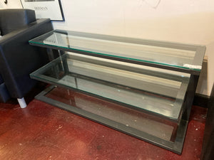 Modern Metal/Glass Tiered Black TV Stand