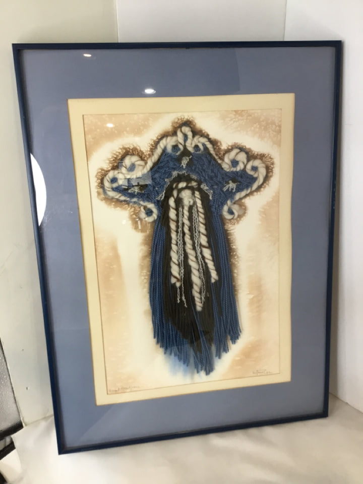 Native American Blue/Brown Yarn Headress Framed Art
