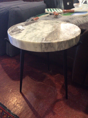 Modern Marble Round End/Side White/Black Table