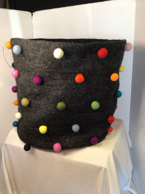 Gray Felt PomPoms Bucket