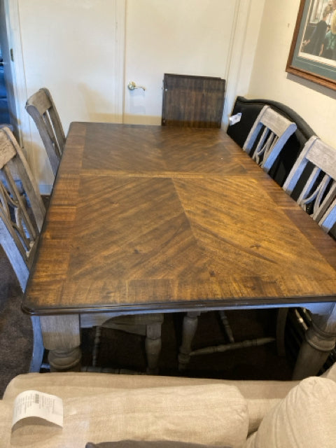 As Is Wood 2 Leaves 6 chairs Brown/Gray Dining Table & Chairs