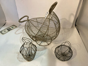 Vintage Egg Silver Wire 3 piece set Basket