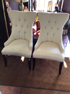 NailHead Chenille Pair Tufted White Chair Set