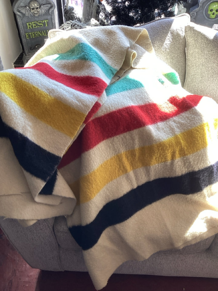 Hudson Bay Vintage Cream Wool Stripe Blanket