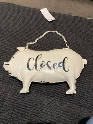 White/Red Metal Pig Sign