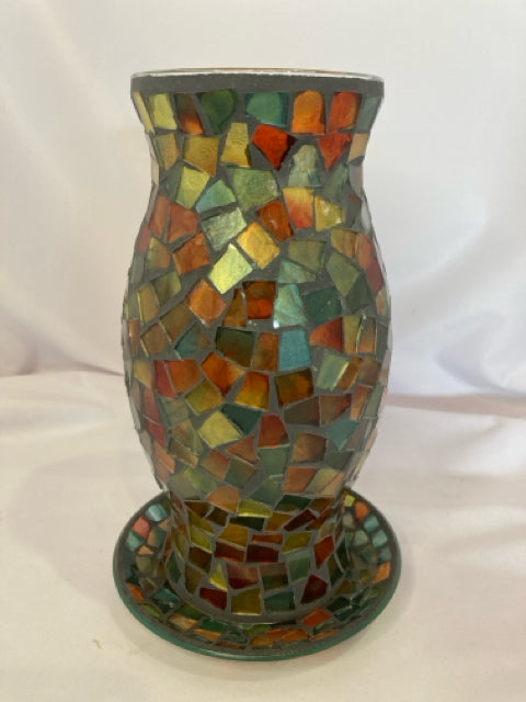 2 Piece Multi-Color Glass Mosaic Candle Holder