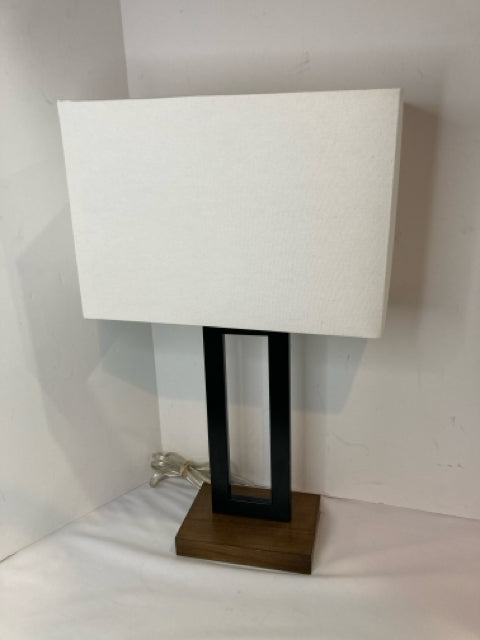 Frame Black Metal & Wood Linen Rectangular Shades Lamp