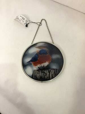 Blue/Red Glass Bird Wall Hanging Art
