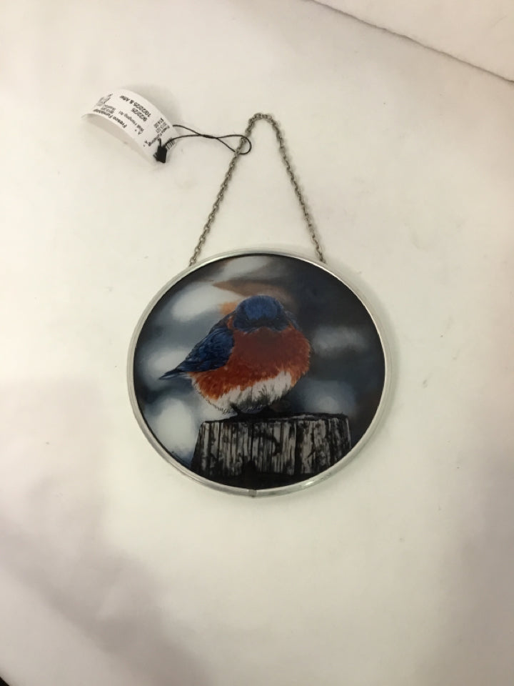 Blue/Red Glass Bird Wall Hanging Art