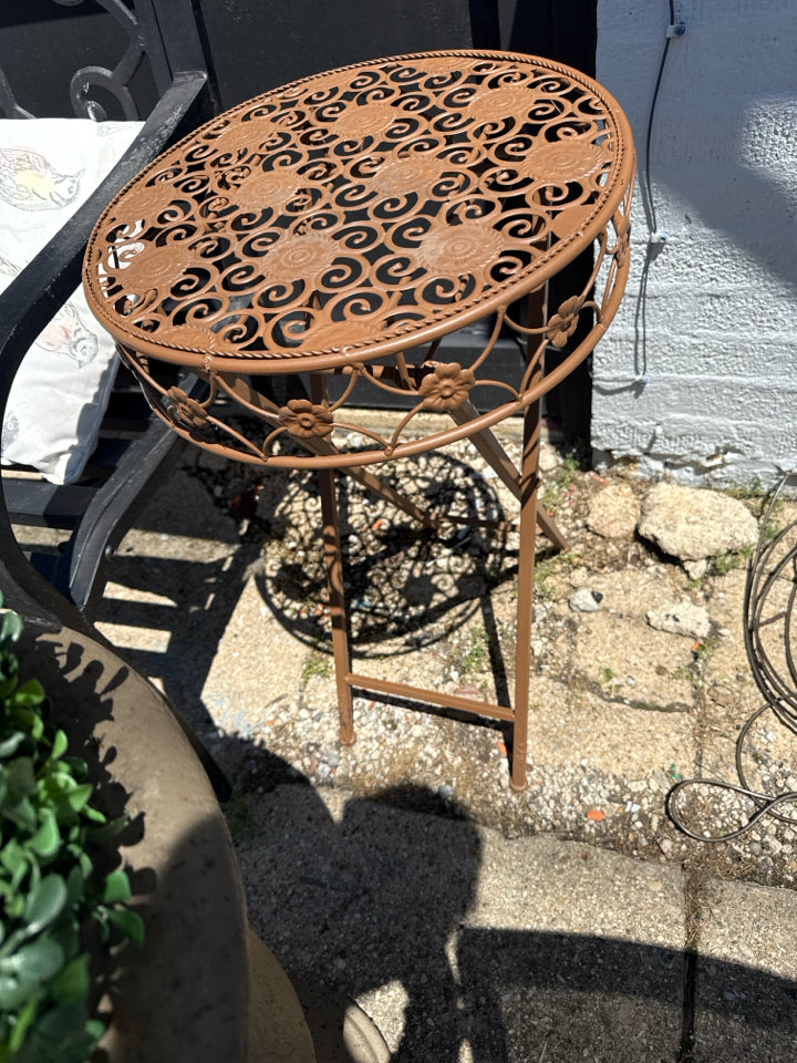 Folding Metal Cut Out Round Brown Table