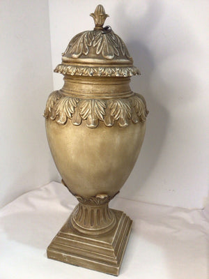 Lidded Oversized Taupe Resin Tuscan Urn