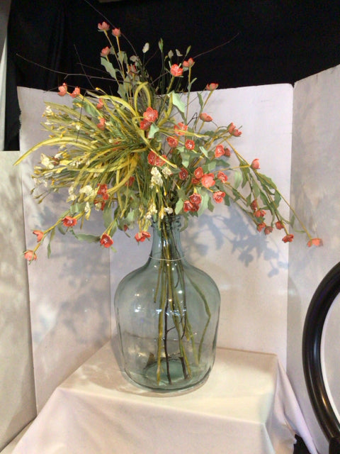 Orange Glass In Bottle Faux Flowers