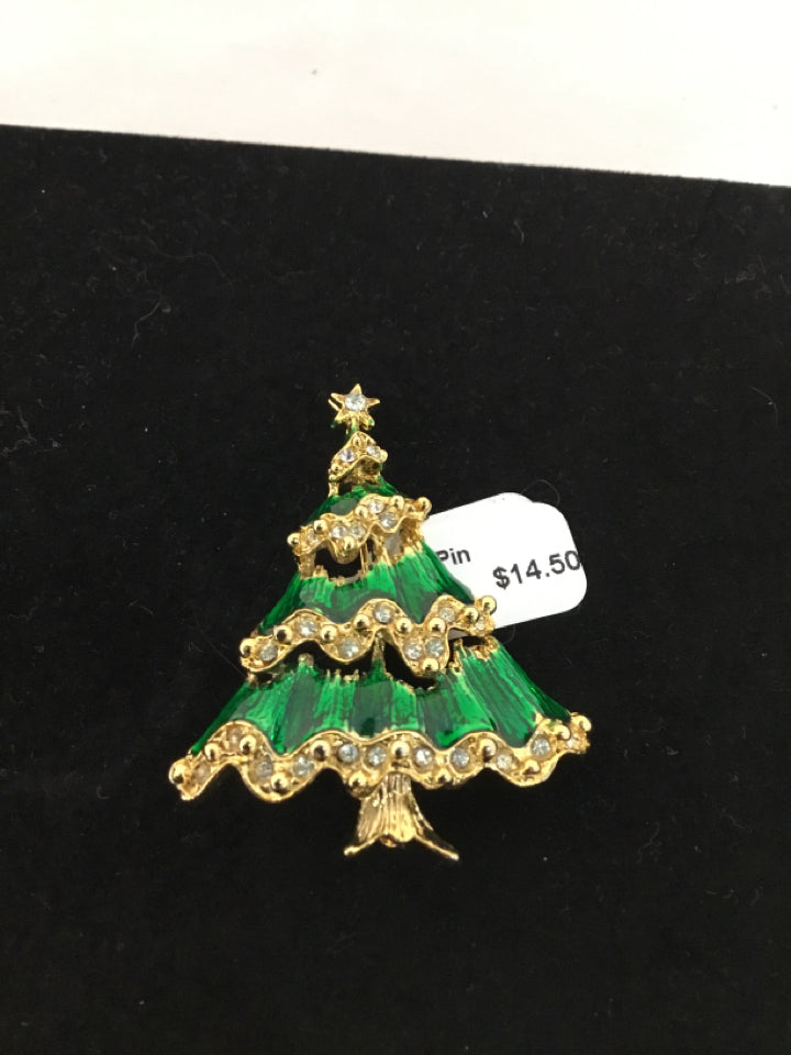 Gold/Green Christmas Tree Pin