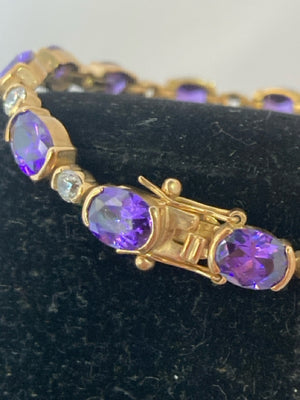 Gold Plated Purple/Gold Tennis Amethyst Bracelet