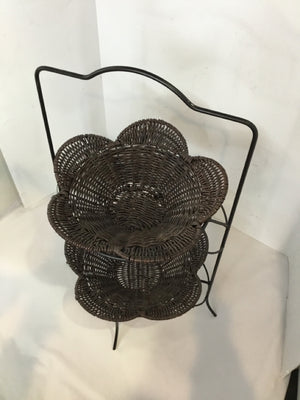 Tiered Brown/Black Metal/Wicker Fruit Basket