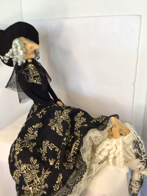 Joe Spencer Halloween Black/White Fabric Doll Reversible Holiday Item