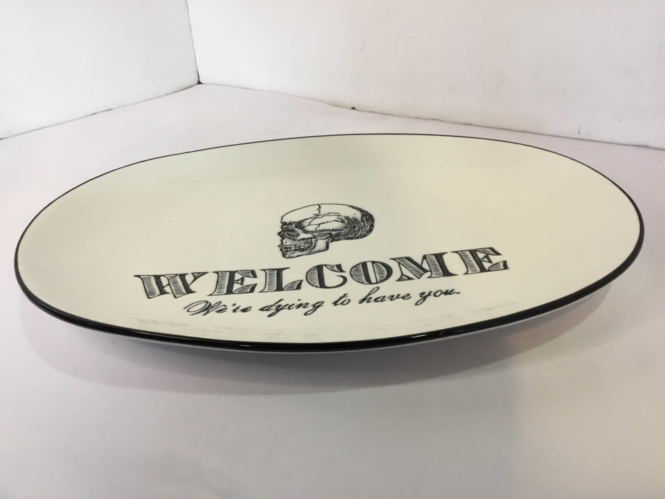 Primo Halloween White/Black Stoneware Skull Platter