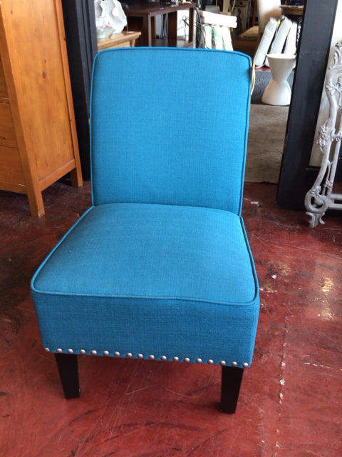 Slipper Polyester NailHead Armless Teal Chair