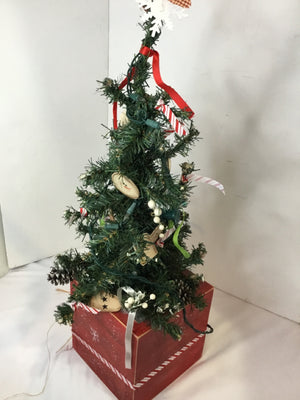 Christmas Red/Green Wood Christmas Tree Light up Holiday Item
