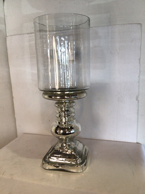 Pedestal Silver Glass Candle Holder