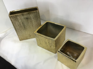 Set of 3 Gold Glass Planter