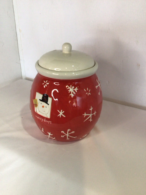 Canister Red/white Ceramic Snowman Holiday Item