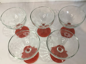 Etched Clear/Orange Glass Set of 5 Glasses