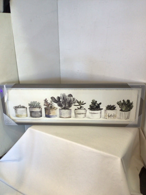 Gray/White Succulent Cactus Framed Art