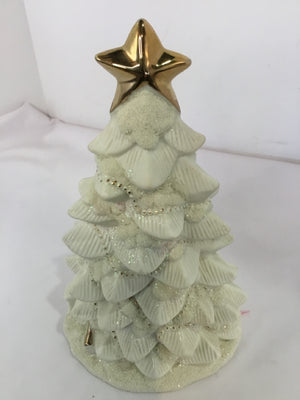 Cream/Gold Ceramic Christmas Tree Holiday Item