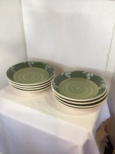 Set of 8 Green/White Ceramic Swirl Bowl Set