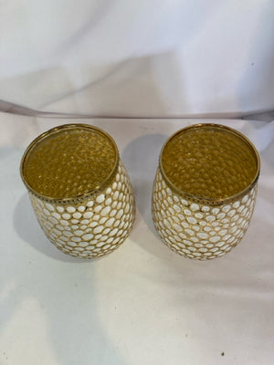 Tealight Gold/White Glass Pair Candle Holders