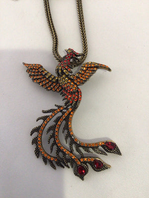 Orange/Black Bird Rhinestone Necklace