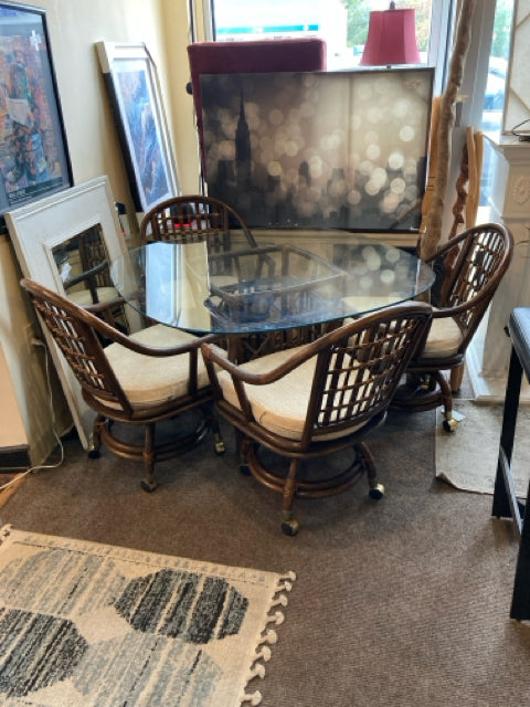 Bamboo Glass Top w/4 Chairs Brown Table & Chairs