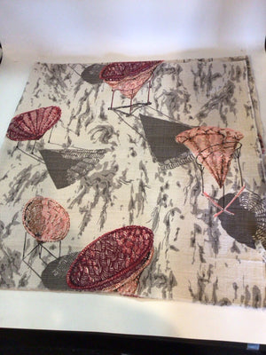 Vintage Gray/Red Cotton Print As Is Tablecloth