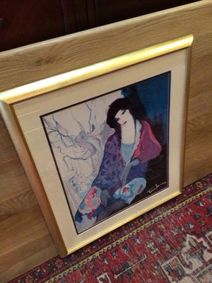 Tarkay Blue/Gold Woman Framed Art