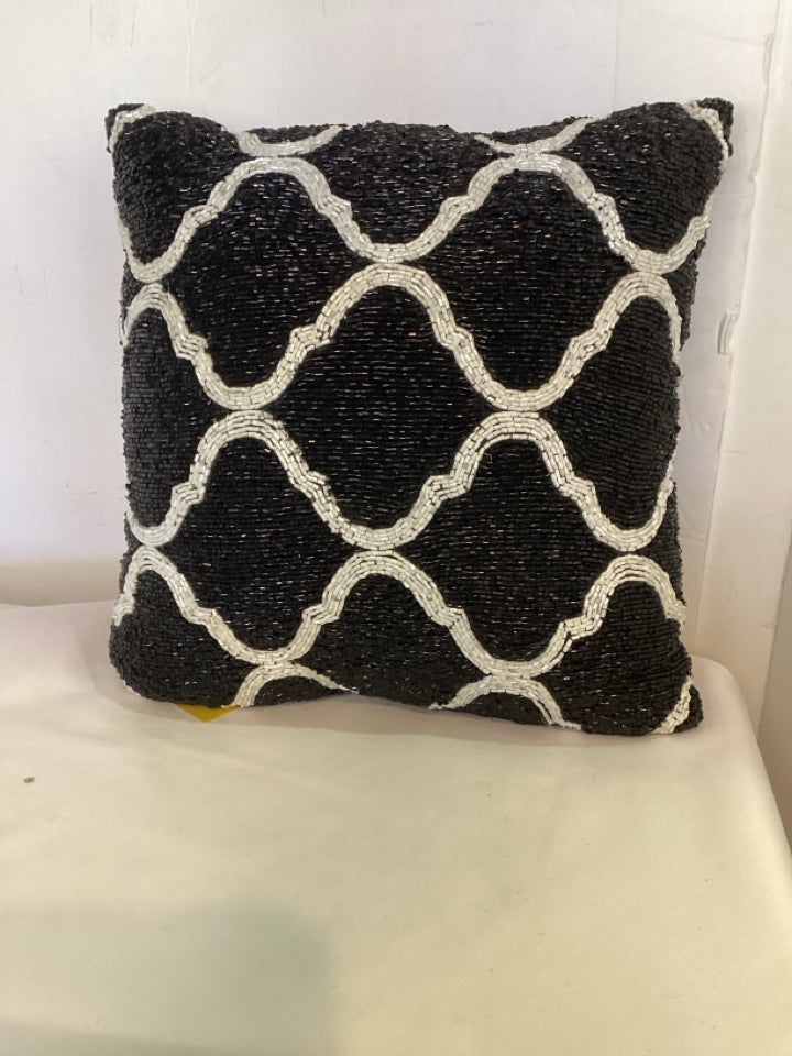 Black/White Beaded Pillow