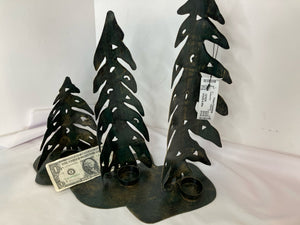 Candle Holder Black/Gold Metal Trees Holiday Item