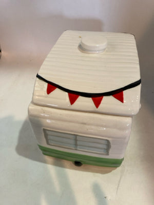 World Market White/Green Ceramic Camper Cookie Jar